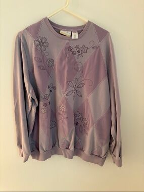 Alfred Dunner Lavender Floral Panel Sweatshirt